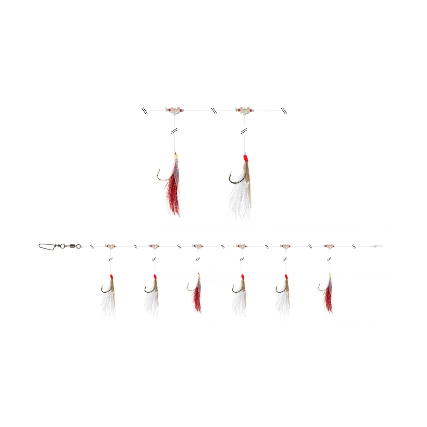 Daiwa GrandWave Makrelen-Vorfach 135 cm mit Federn rot / gelb