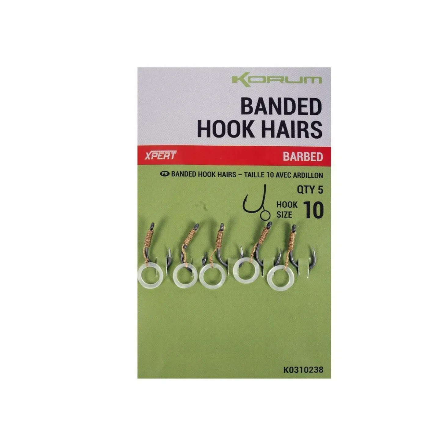 Korum Banded Hook Hairs - Barbed Gr.8 5 Stück